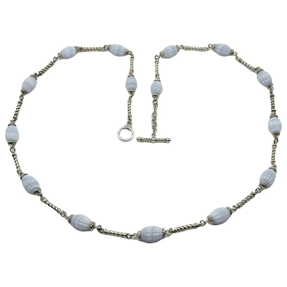 Whitney Kelly Ribbed Blue Lace Agate Sterling Silver Station Toggle Necklace 32"